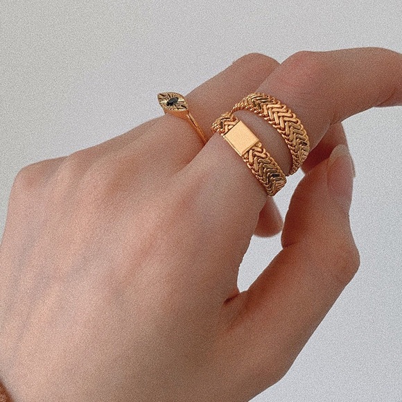 LAST2 Gold Plated Snake Herringbone Soft Chain Wrap Ring - Picture 2 of 13